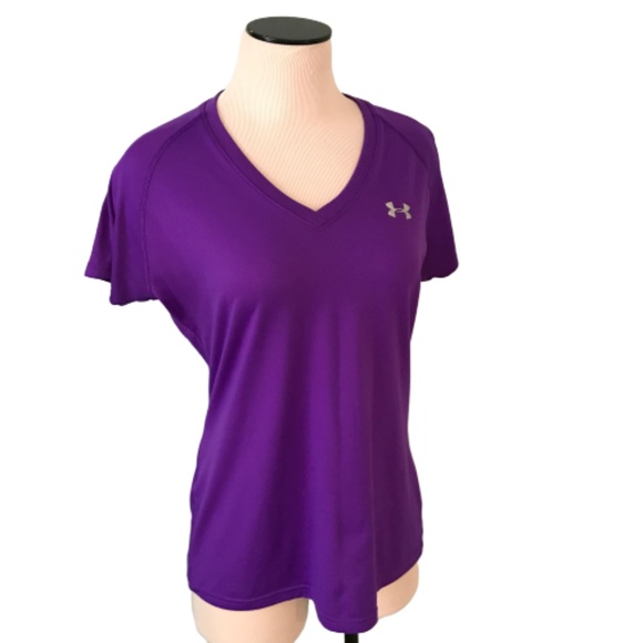 Under Armour Short Sleeve Tee Shirt V Neck Purple Size Medium - Picture 2 of 6